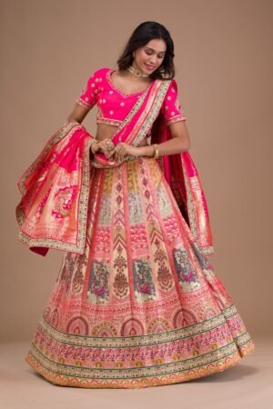 Pink Zariwork Banarasi Readymade Lehenga
