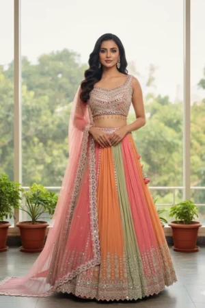 Crushed Design Real Mirrors Lehenga Choli with Dupatta for Women Wedding Wear