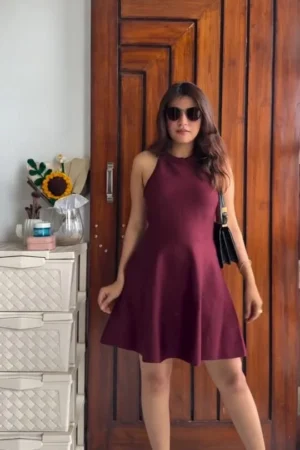 Elegant Maroon Sleeveless A-Line Dress