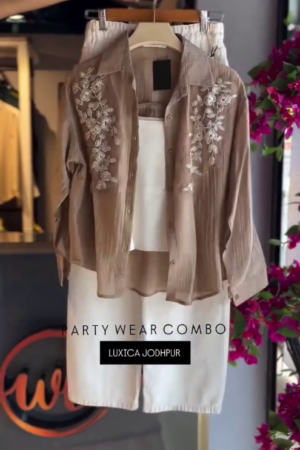 Women Party Wear Embroidered Shirt Co-Ord Set with Inner & Pants – Premium Combo