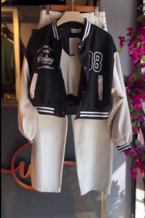 Women Trendy Varsity Jacket Co-Ord Set with Inner & Pants – Casual Street Style