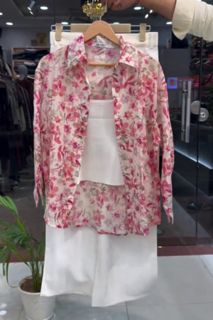 Women Floral Printed Shirt Co-Ord Set with Inner & Palazzo – Premium Party Wear