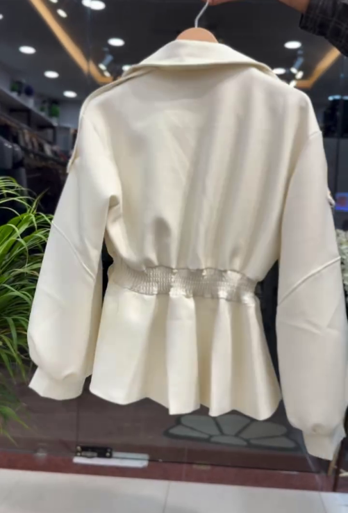 Women’s Elegant Belted Jacket (Cream / Camel) - Image 5