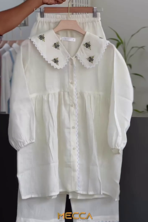 Women’s Ivory Lace Collar Co-Ord Set (Top + Pants)