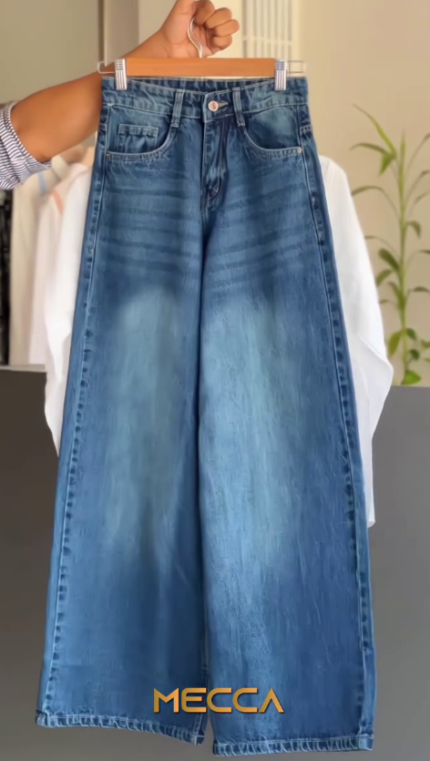 Women’s White Embroidered Shirt with Blue Wide-Leg Jeans Co-Ord Set - Image 3