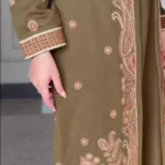 Regal Olive Paisley Embroidered Jacket Set - Image 3