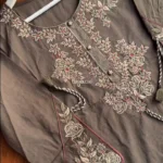 Embellished Cotton Blend Straight Suit Set With Dupatta - Image 4