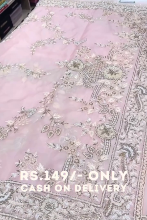Light Pink Heavy Embroidered Saree