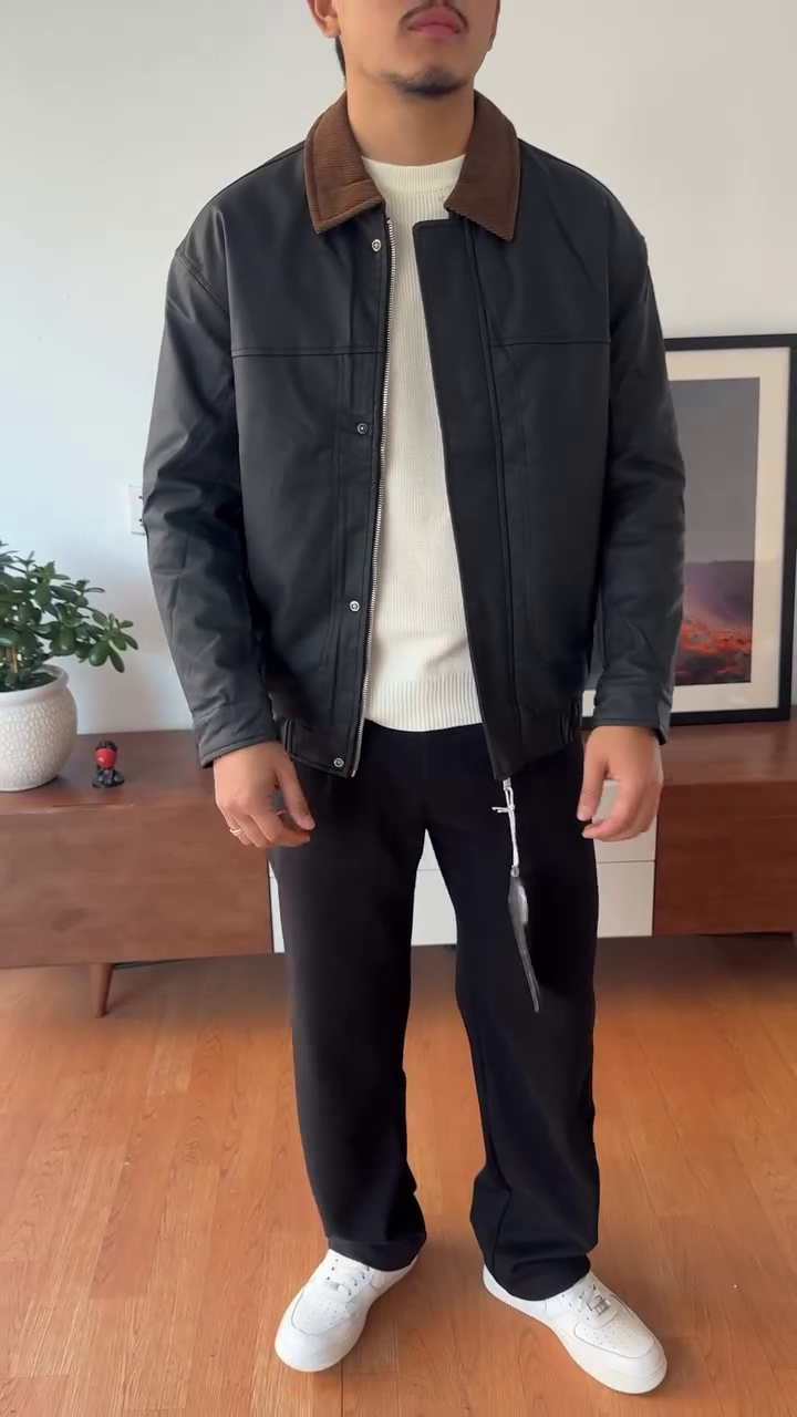 Men's Classic Workwear Bomber Jacket with Corduroy Collar - Image 3