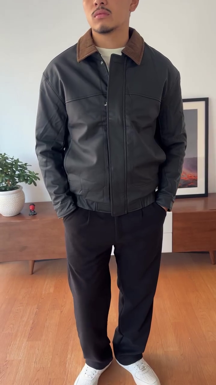 Men's Classic Workwear Bomber Jacket with Corduroy Collar - Image 4