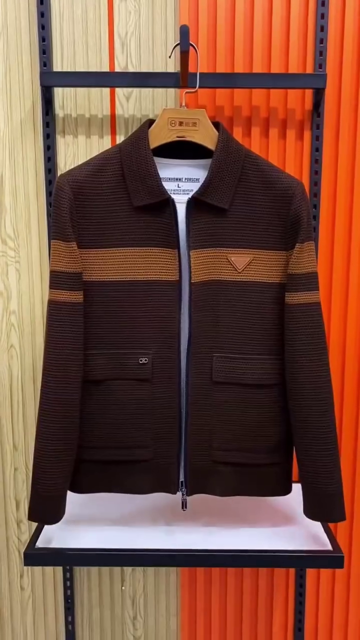Textured Knit Brown Casual Blazer for Men - Image 6