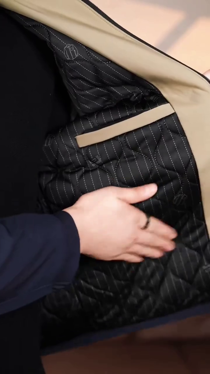 Men's Classic Navy Blue Band Collar Zip Jacket - Image 3