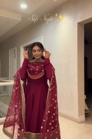 Jahnvi Maroon Magic Anarkali Set – Timeless Elegance in a Royal Hue