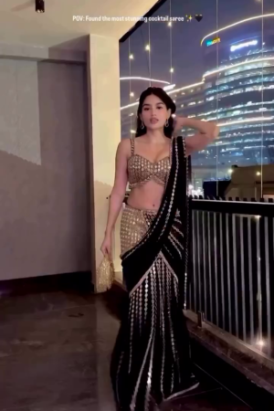 Black Georgette Mirror & Sequins Meteor Embroidered Saree With Blouse