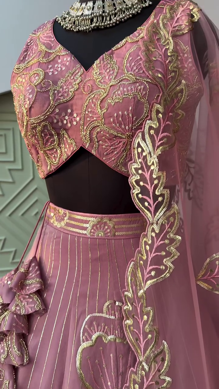 Peach color Designer Sequence Embroidery work Lehenga choli - Image 2