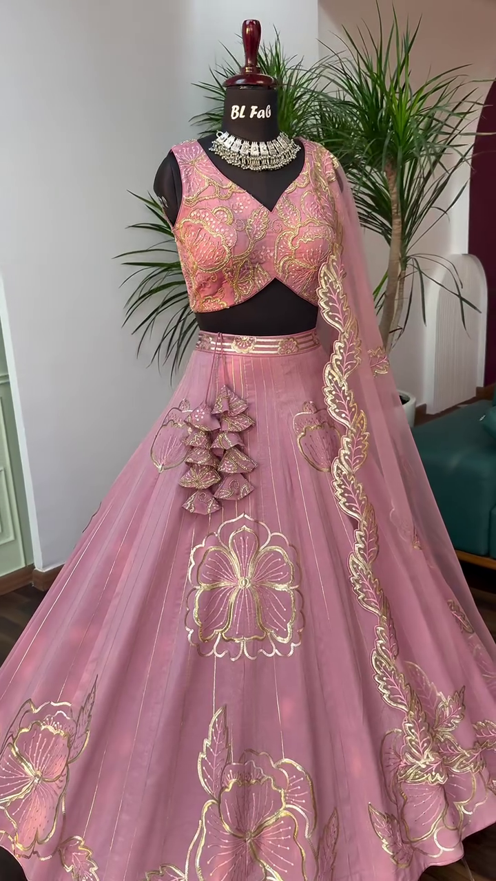 Peach color Designer Sequence Embroidery work Lehenga choli - Image 4
