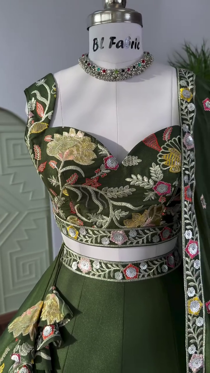 Green color Sequence Embroidery work Designer Lehenga Choli - Image 2