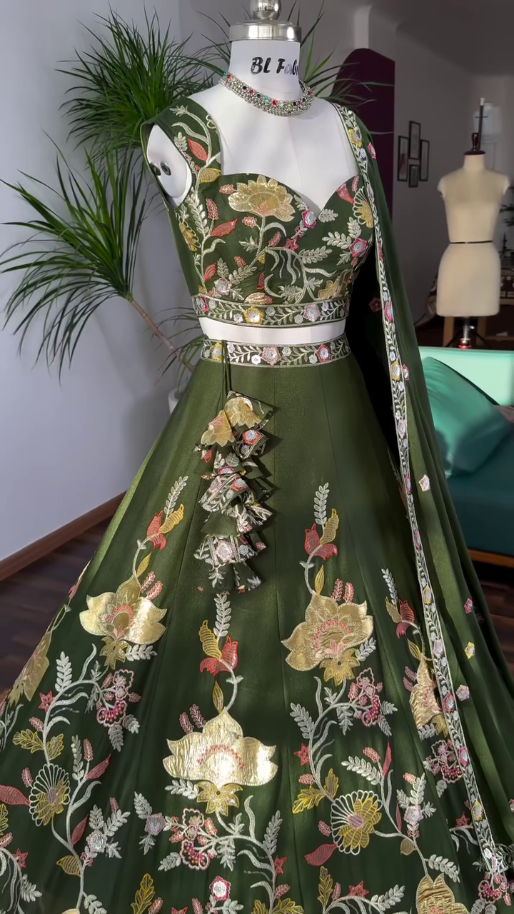 Green color Sequence Embroidery work Designer Lehenga Choli - Image 8