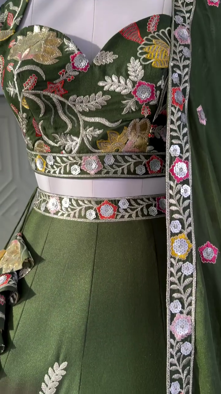 Green color Sequence Embroidery work Designer Lehenga Choli - Image 7