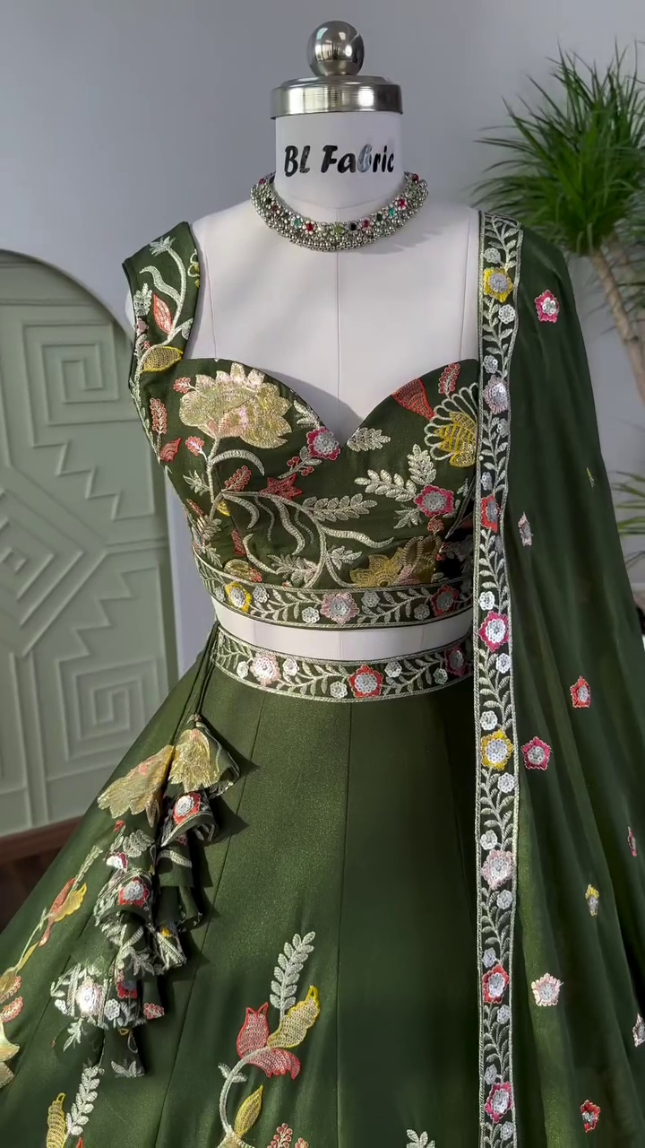 Green color Sequence Embroidery work Designer Lehenga Choli - Image 6