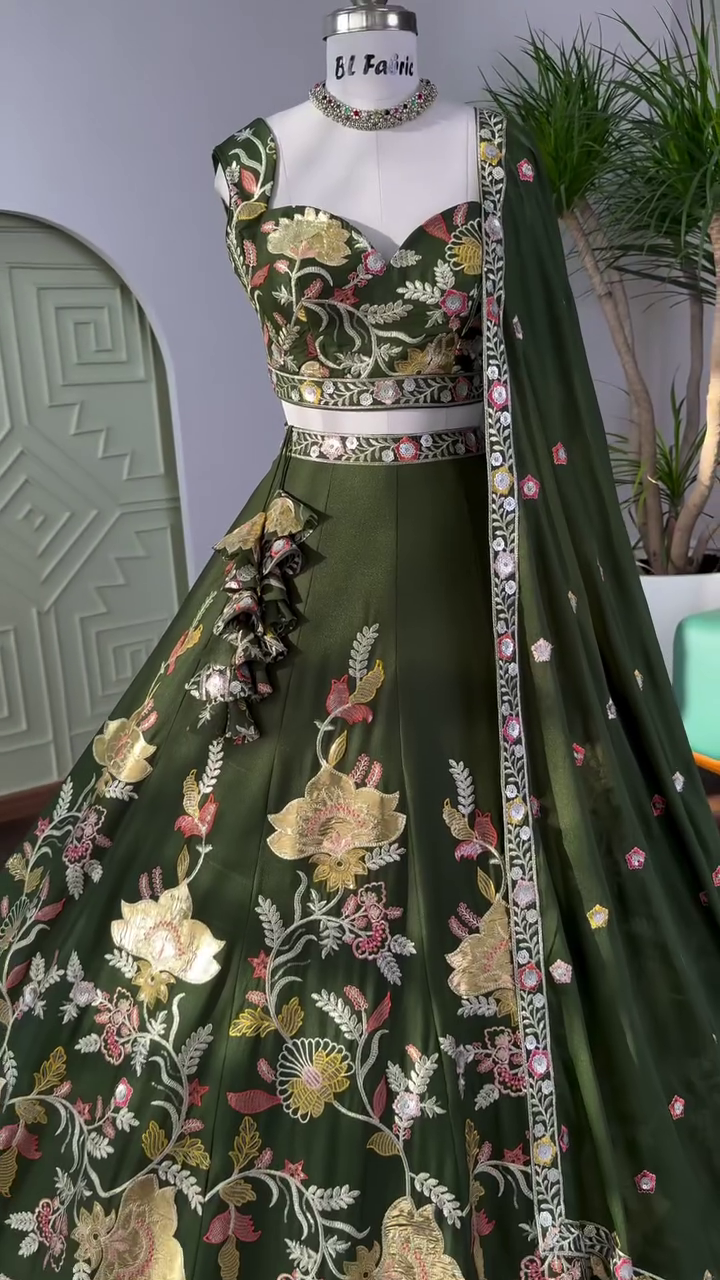 Green color Sequence Embroidery work Designer Lehenga Choli