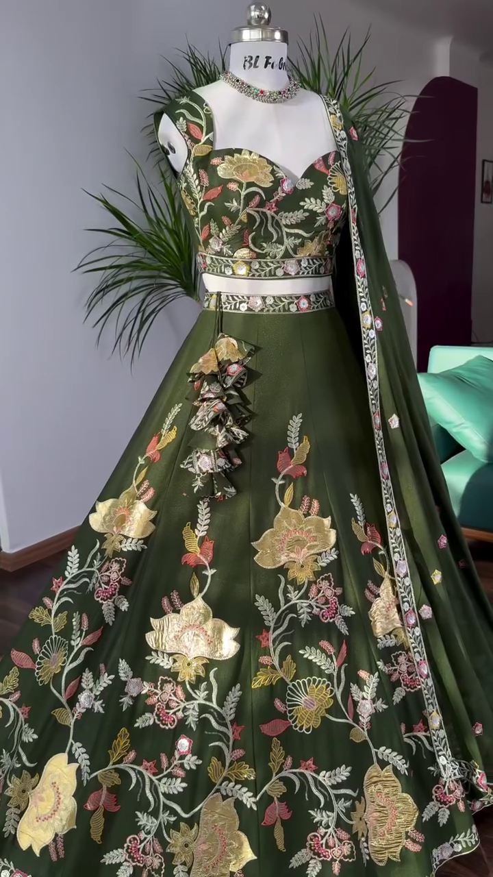 Green color Sequence Embroidery work Designer Lehenga Choli - Image 3