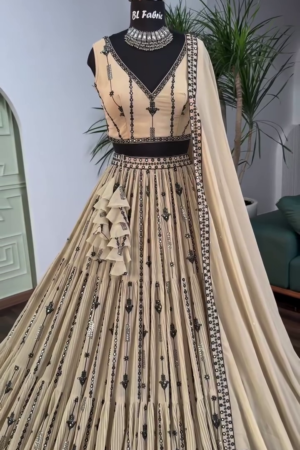 Cream color Sequence Embroidery work Designer Lehenga Choli