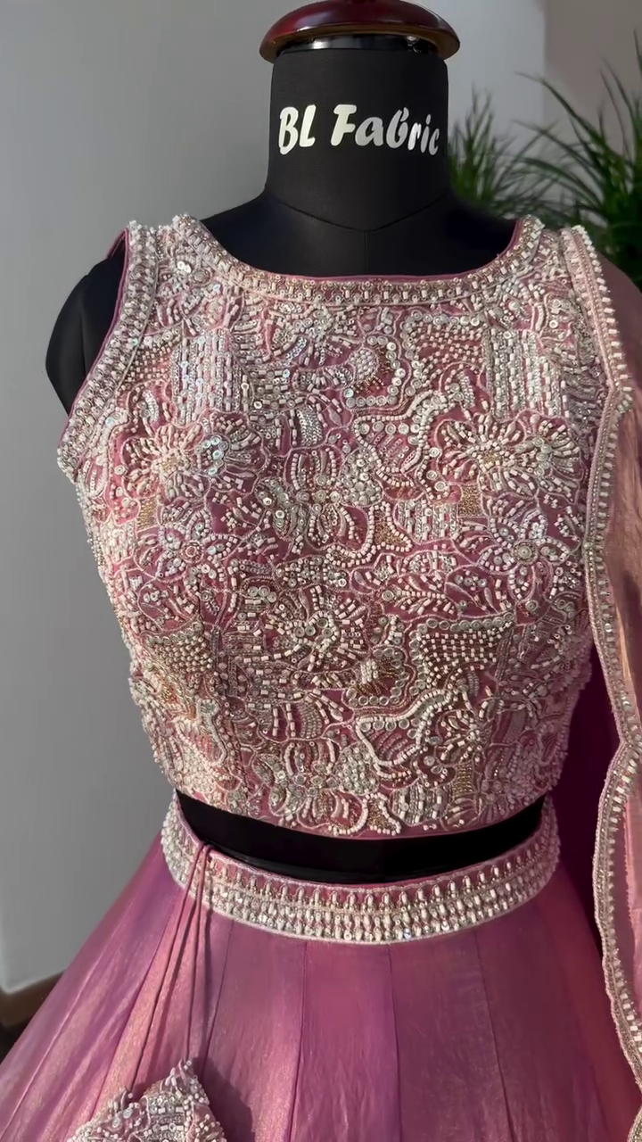 Dusty Rose Pink color Bids Embroidery work Lehenga Choli - Image 7