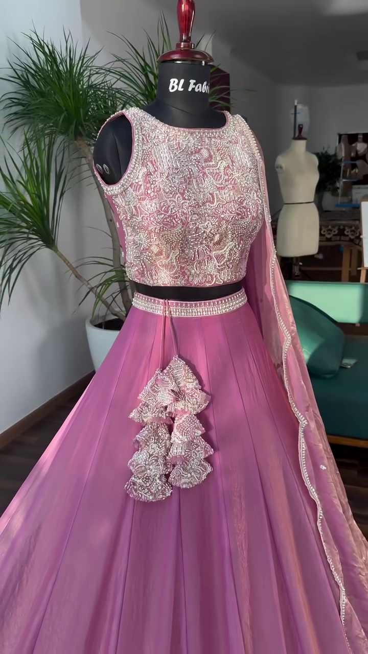 Dusty Rose Pink color Bids Embroidery work Lehenga Choli - Image 6