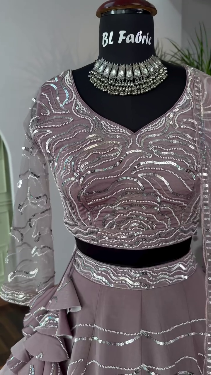 Pastel Peach color Designer Bids Embroidery work Lehenga choli - Image 8