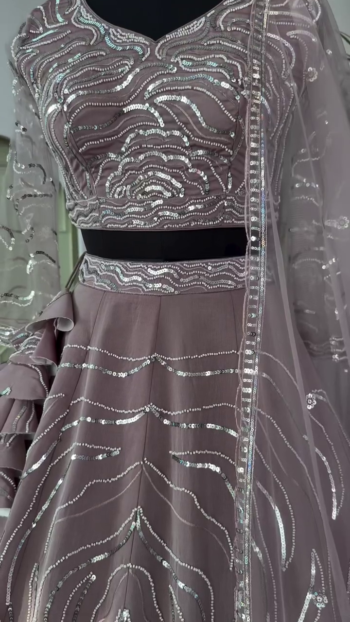 Pastel Peach color Designer Bids Embroidery work Lehenga choli - Image 6