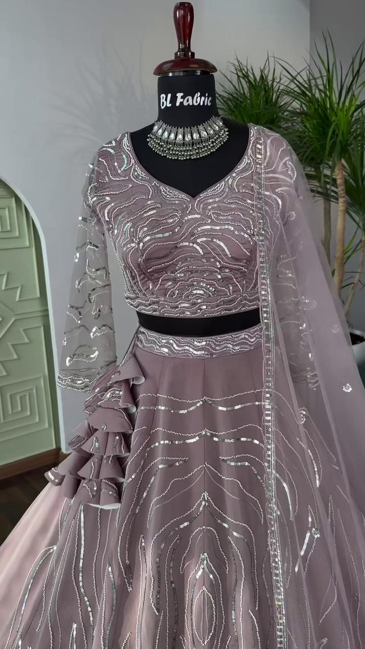 Pastel Peach color Designer Bids Embroidery work Lehenga choli - Image 5