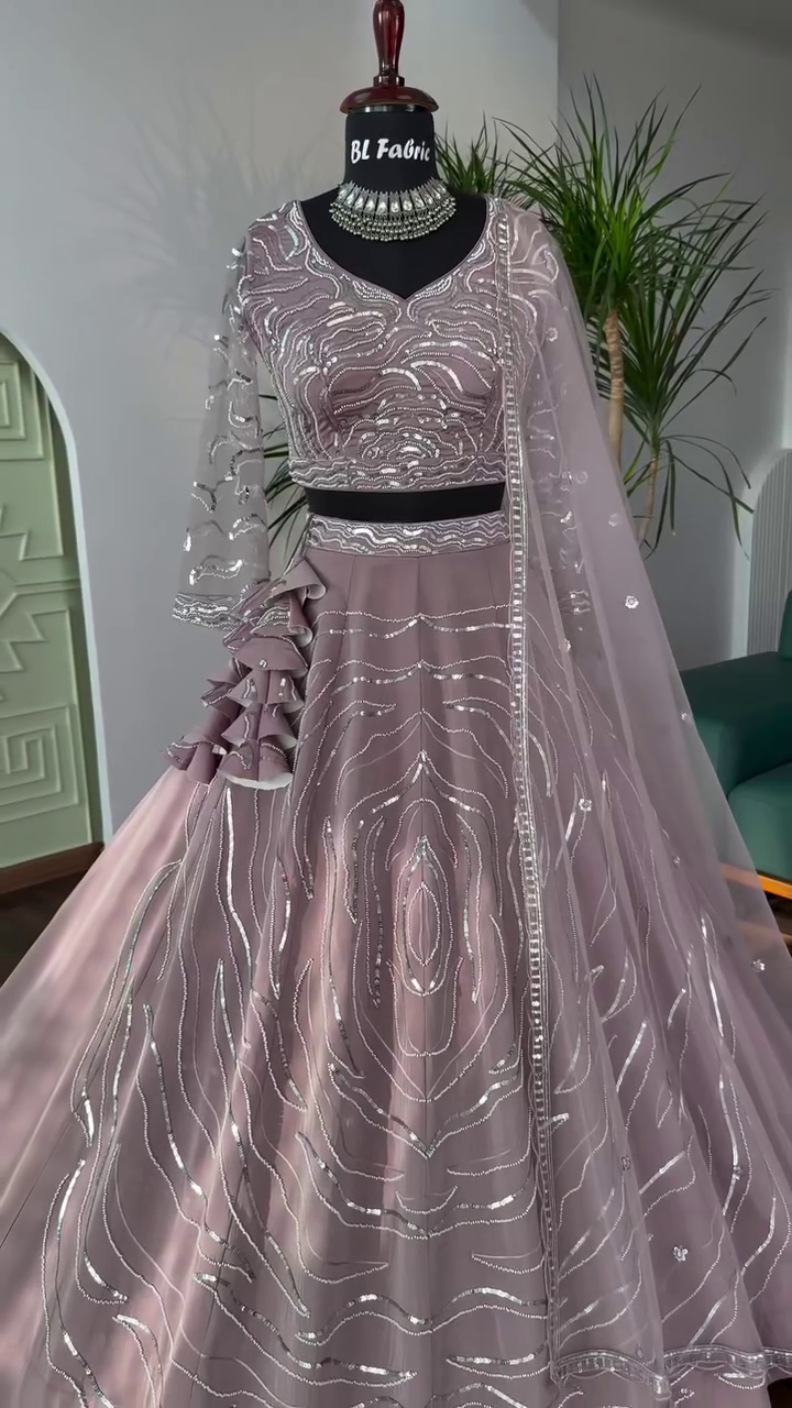 Pastel Peach color Designer Bids Embroidery work Lehenga choli - Image 4