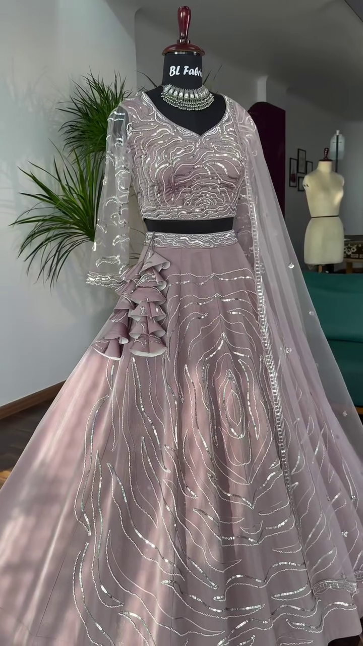 Pastel Peach color Designer Bids Embroidery work Lehenga choli - Image 2