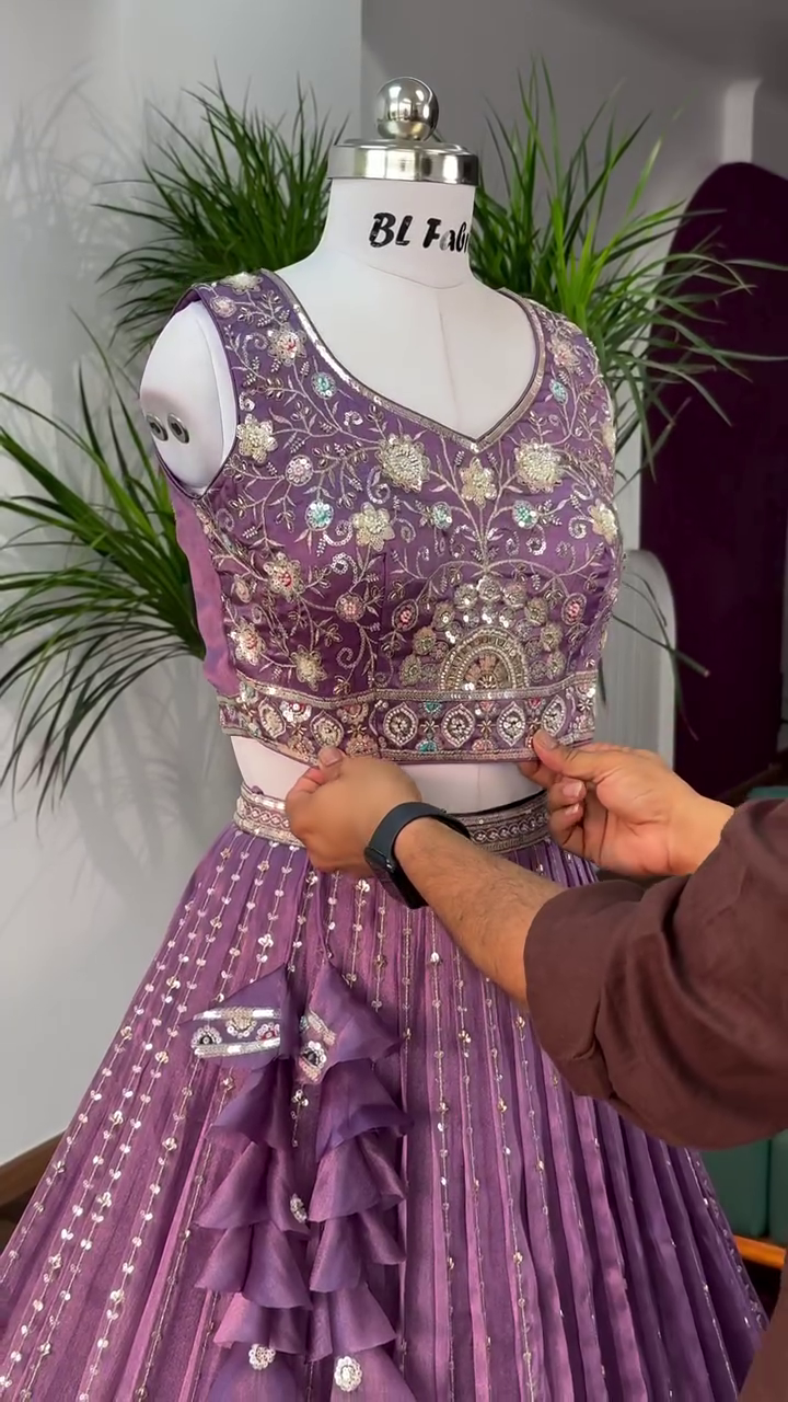 Mauve Purple color Bids Embroidery work Designer Lehenga Choli - Image 2