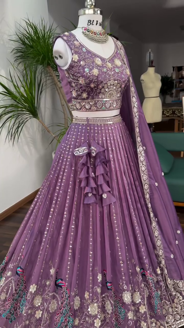 Mauve Purple color Bids Embroidery work Designer Lehenga Choli - Image 8