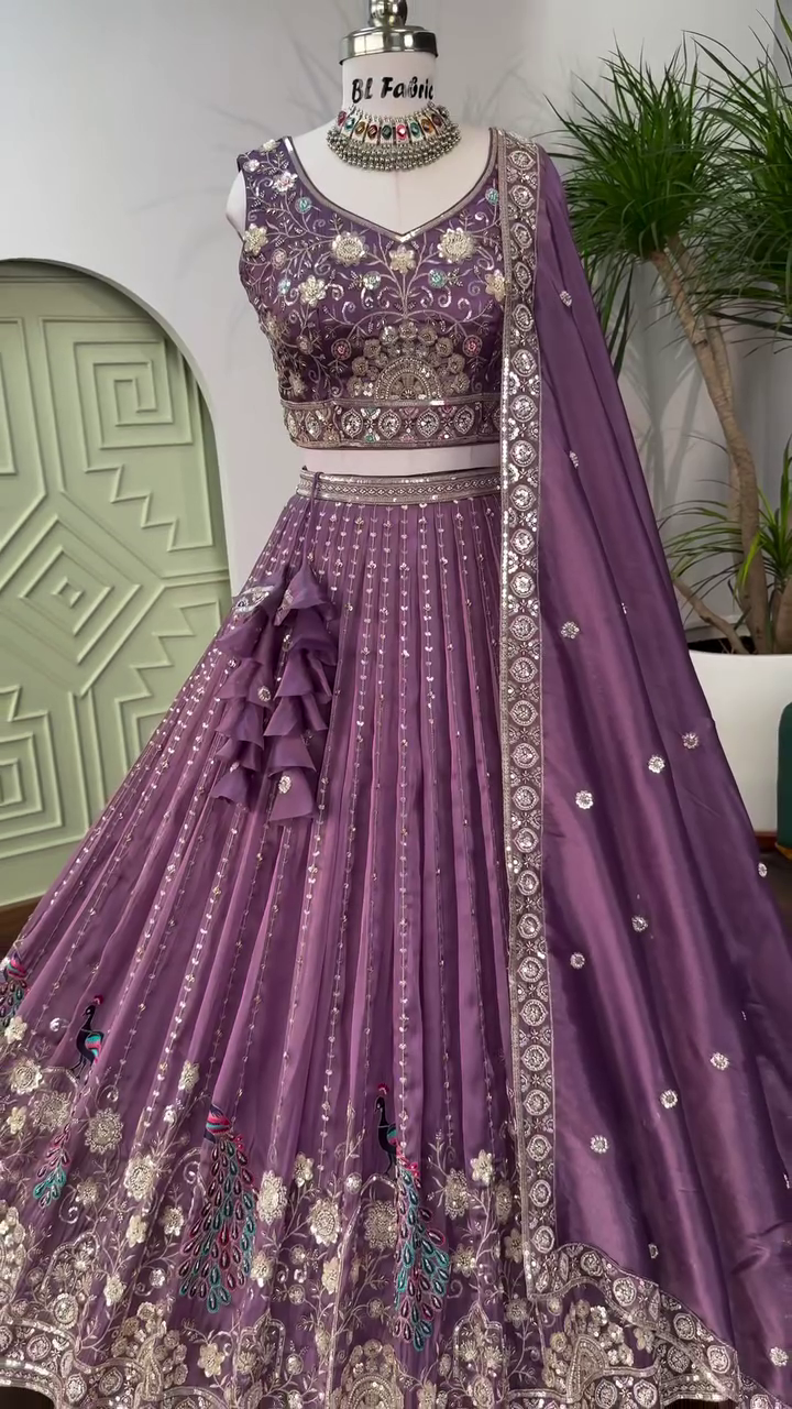 Mauve Purple color Bids Embroidery work Designer Lehenga Choli - Image 5