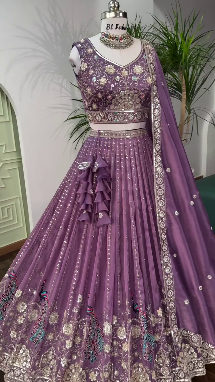 Mauve Purple color Bids Embroidery work Designer Lehenga Choli