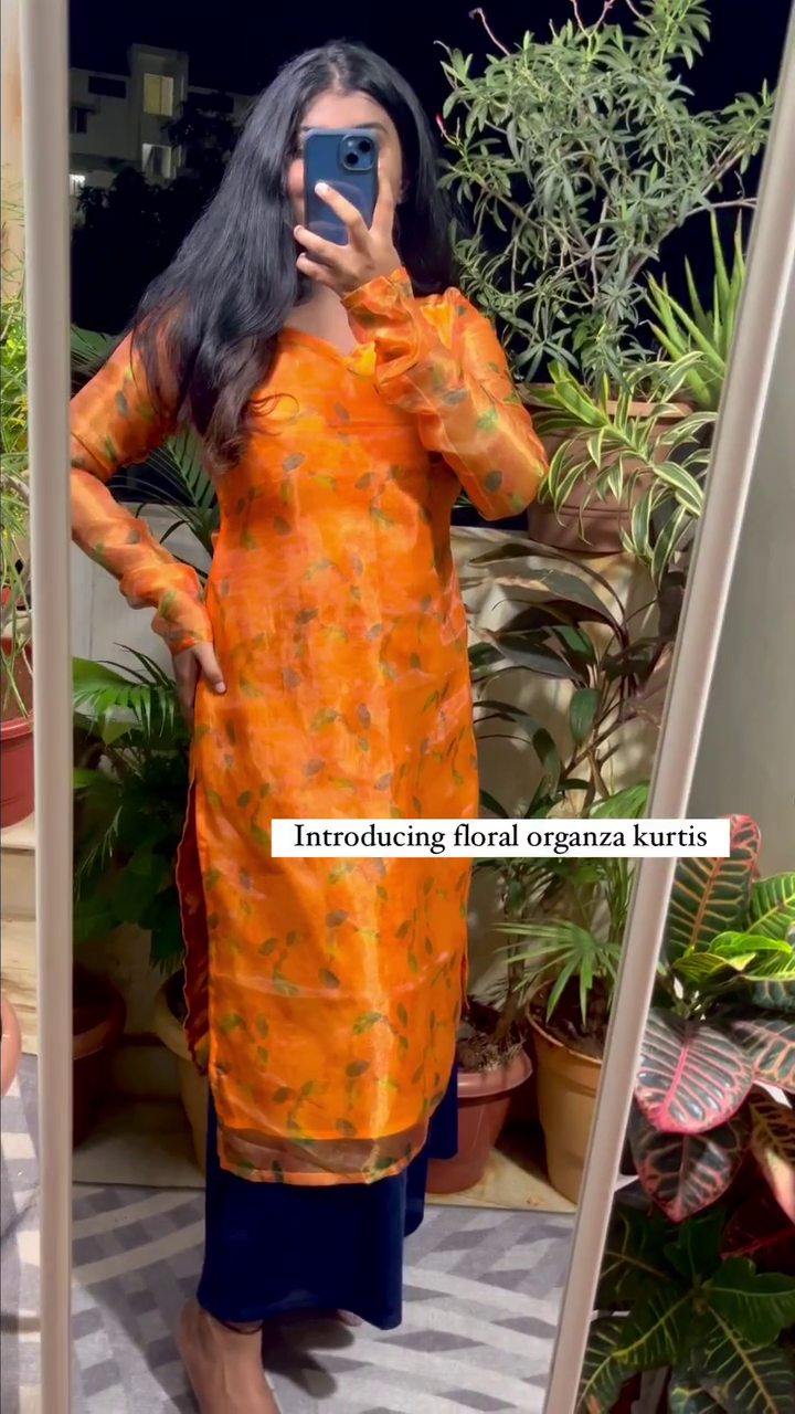 Women's Kurta Pant Set with Embroidered Organza Dupatta