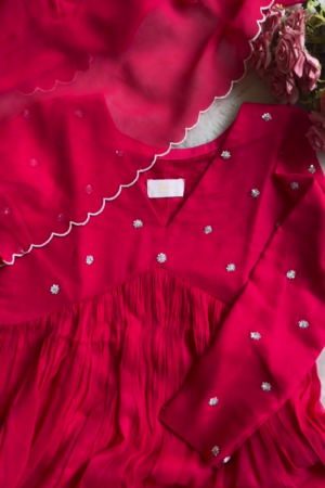 Floral Embroidered Thread Work Anarkali Pure Cotton Kurta With Trousers & Dupatta