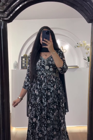 Floral Print Flutter Sleeve Ruffled Georgette A-Line Maxi Dress