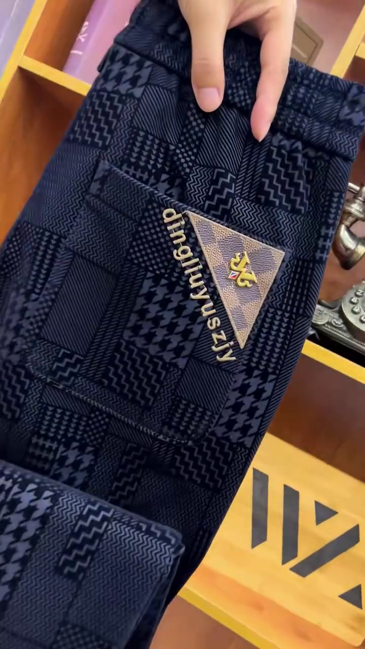 Navy Patterned Pants - Image 2