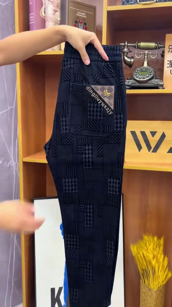 Navy Patterned Pants - Image 5