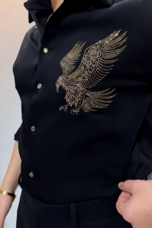 Black Cotton Embellished Shirt